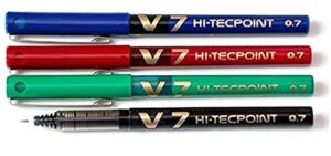 pilot v7 hi-techpoint rollerball mixed pack of 4 black/blue/green/multicolor/red