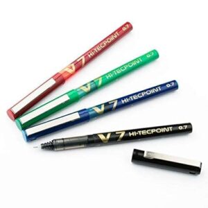 Pilot V7 Hi-Techpoint Rollerball Mixed Pack Of 4 Black/Blue/Green/Multicolor/Red