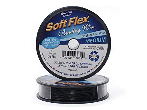 Soft Flex Kink Resistant Knot Tying Hypoallergenic Color Jewelry Making Wire, 49 Strand Braided Stainless Steel Beading Wire.019 Medium Diameter, 100 ft Black Nylon Color Coating