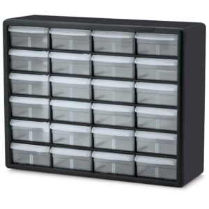 akro-mils black powder coated steel non-stackable bin cabinet - 6 3/8 in overall length - 15 13/16 in height - 24 drawer - lockable - 10124 [price is per each]