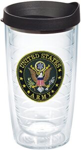 tervis army logo made in usa double walled insulated tumbler travel cup keeps drinks cold & hot, 16oz, black lid