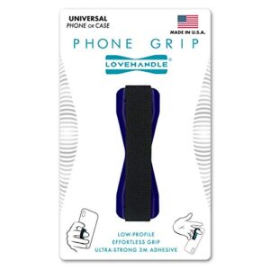 universal grip for most smartphones, mini tablets and cases, blue colored base with black strap, lh-01blue