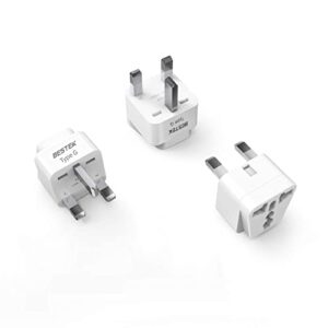 bestek uk travel plug adapter set, grounded universal power plug adapter for usa to type g countries, uk, ireland, hong kong and more-3 packs