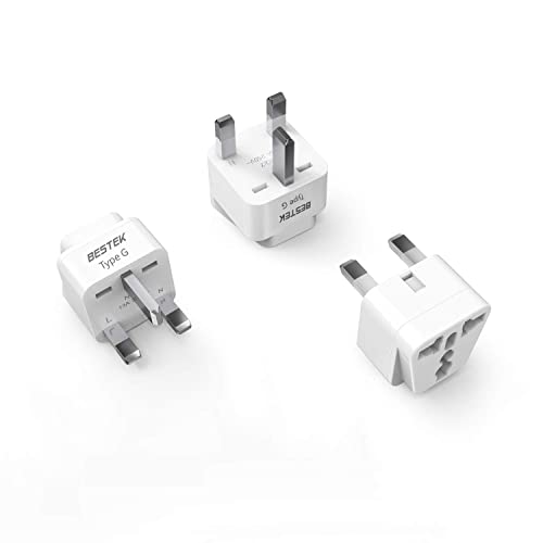 BESTEK UK Travel Plug Adapter Set, Grounded Universal Power Plug Adapter for USA to Type G Countries, UK, Ireland, Hong Kong and More-3 Packs