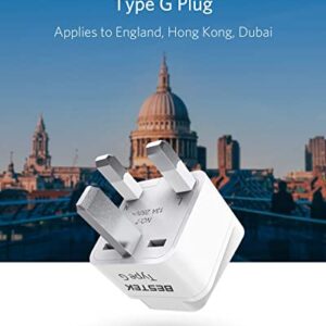 BESTEK UK Travel Plug Adapter Set, Grounded Universal Power Plug Adapter for USA to Type G Countries, UK, Ireland, Hong Kong and More-3 Packs