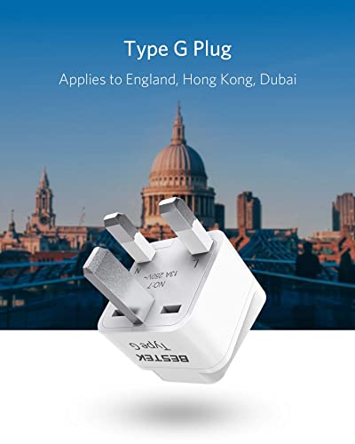 BESTEK UK Travel Plug Adapter Set, Grounded Universal Power Plug Adapter for USA to Type G Countries, UK, Ireland, Hong Kong and More-3 Packs