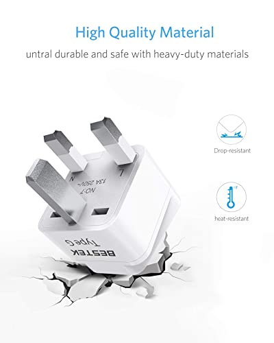 BESTEK UK Travel Plug Adapter Set, Grounded Universal Power Plug Adapter for USA to Type G Countries, UK, Ireland, Hong Kong and More-3 Packs