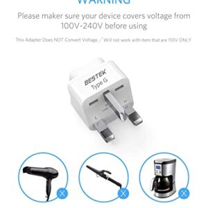 BESTEK UK Travel Plug Adapter Set, Grounded Universal Power Plug Adapter for USA to Type G Countries, UK, Ireland, Hong Kong and More-3 Packs