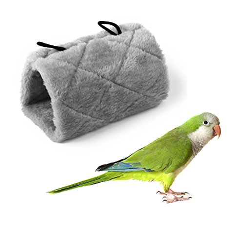 STONCEL Plush Bird Bed Hammock Hanging Cage Parrot House Snuggle Happy Hut Tent Parakeet Toy (Grey, M)