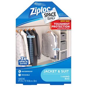 ziploc hanging space bag clothes vacuum sealer storage bags for home and closet organization, 1 bag total