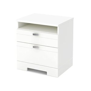 south shore reevo 2-drawer nightstand, pure white with matte nickel handles
