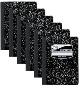 mead composition notebook, wide ruled, 100 sheets, 6 pack (09910), black/white