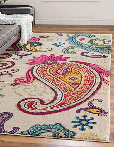 Unique Loom Estrella Collection Colorful, Paisley, Floral, Abstract, Modern Area Rug, 5 x 8 ft, Beige/Pink