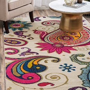 Unique Loom Estrella Collection Colorful, Paisley, Floral, Abstract, Modern Area Rug, 5 x 8 ft, Beige/Pink