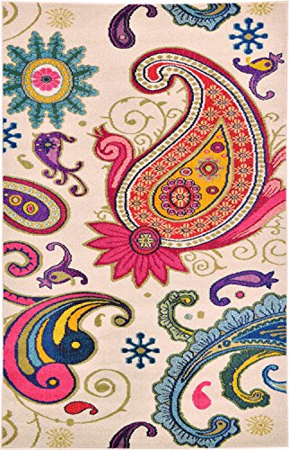 Unique Loom Estrella Collection Colorful, Paisley, Floral, Abstract, Modern Area Rug, 5 x 8 ft, Beige/Pink