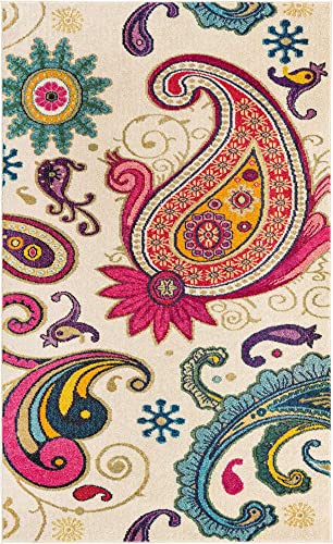 Unique Loom Estrella Collection Colorful, Paisley, Floral, Abstract, Modern Area Rug, 5 x 8 ft, Beige/Pink