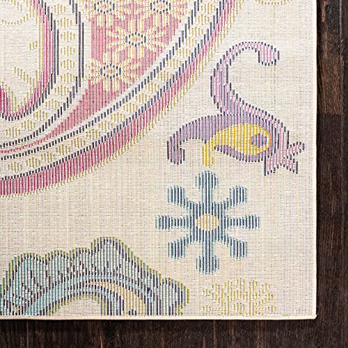 Unique Loom Estrella Collection Colorful, Paisley, Floral, Abstract, Modern Area Rug, 5 x 8 ft, Beige/Pink