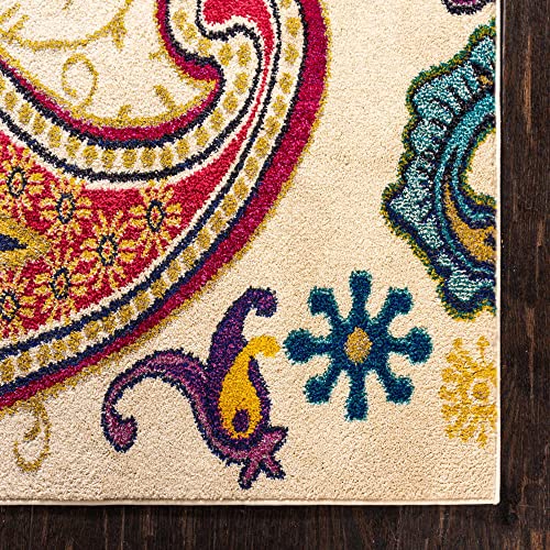 Unique Loom Estrella Collection Colorful, Paisley, Floral, Abstract, Modern Area Rug, 5 x 8 ft, Beige/Pink