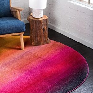 Unique Loom Estrella Collection, Gradient, Sunset, Abstract, Bright Colors Area Rug, 6' 1" x 6' 1", Pink/Gold