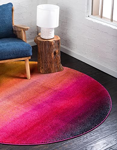 Unique Loom Estrella Collection, Gradient, Sunset, Abstract, Bright Colors Area Rug, 6' 1" x 6' 1", Pink/Gold