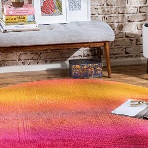 Unique Loom Estrella Collection, Gradient, Sunset, Abstract, Bright Colors Area Rug, 6' 1" x 6' 1", Pink/Gold