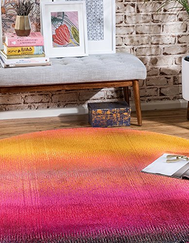 Unique Loom Estrella Collection, Gradient, Sunset, Abstract, Bright Colors Area Rug, 6' 1" x 6' 1", Pink/Gold