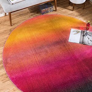 Unique Loom Estrella Collection, Gradient, Sunset, Abstract, Bright Colors Area Rug, 6' 1" x 6' 1", Pink/Gold