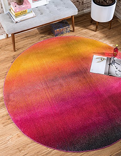 Unique Loom Estrella Collection, Gradient, Sunset, Abstract, Bright Colors Area Rug, 6' 1" x 6' 1", Pink/Gold