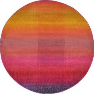 Unique Loom Estrella Collection, Gradient, Sunset, Abstract, Bright Colors Area Rug, 6' 1" x 6' 1", Pink/Gold