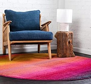 Unique Loom Estrella Collection, Gradient, Sunset, Abstract, Bright Colors Area Rug, 6' 1" x 6' 1", Pink/Gold