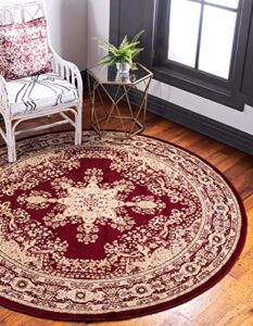 unique loom versailles collection traditional classic border with medallion motif, area rug (6' 0 x 6' 0 round, burgundy/ ivory)