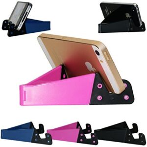 honsky 3 packs of pocket-sized v smart phone holder, tablet stands for most android smartphones, tablets, e-readers, durable plastic body - rose red, deep blue, black