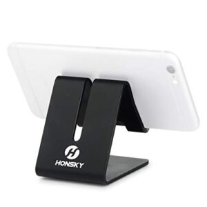 honsky solid portable universal aluminum desktop desk stand hands free mobile smart cell phone holder tablet display stand, cellphone stand, smartphone mount, black