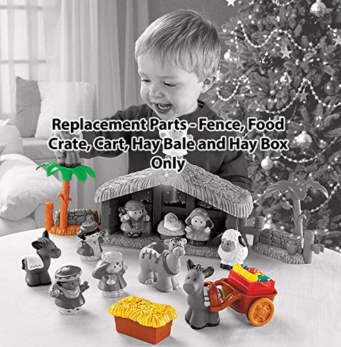 Replacements Parts For Little People Nativity & Christmas Story Nativity, (2 Fences, Food Crate, Cart, Hay Bale, and Hay Box)
