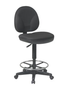 office star dc series drafting chair with sculptured seat and back, built-in lumbar support and adjustable foot ring, icon black fabric