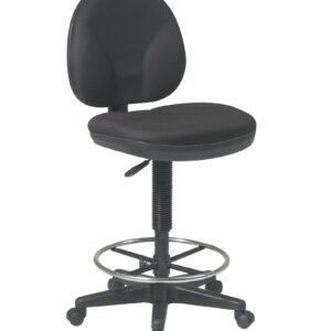Office Star DC Series Drafting Chair with Sculptured Seat and Back, Built-in Lumbar Support and Adjustable Foot Ring, Icon Black Fabric