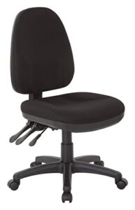 office star ergonomic dual function office task chair with adjustable padded back and built-in lumbar support, armless, icon black fabric
