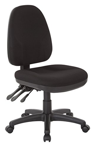 Office Star Ergonomic Dual Function Office Task Chair with Adjustable Padded Back and Built-in Lumbar Support, Armless, Icon Black Fabric