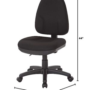 Office Star Ergonomic Dual Function Office Task Chair with Adjustable Padded Back and Built-in Lumbar Support, Armless, Icon Black Fabric