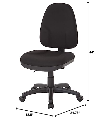 Office Star Ergonomic Dual Function Office Task Chair with Adjustable Padded Back and Built-in Lumbar Support, Armless, Icon Black Fabric