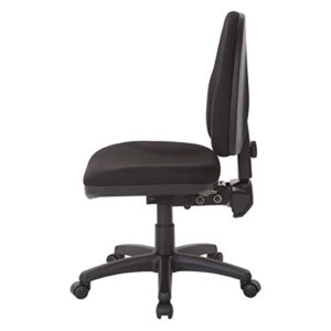 Office Star Ergonomic Dual Function Office Task Chair with Adjustable Padded Back and Built-in Lumbar Support, Armless, Icon Black Fabric