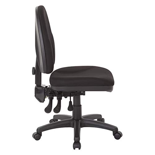 Office Star Ergonomic Dual Function Office Task Chair with Adjustable Padded Back and Built-in Lumbar Support, Armless, Icon Black Fabric