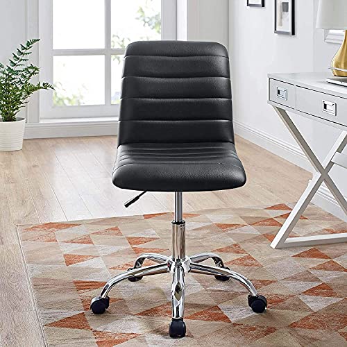 Modway Ripple Ribbed Armless Mid Back Swivel Computer Desk Office Chair In Black