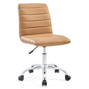 modway ripple ribbed armless mid back swivel computer desk office chair in tan