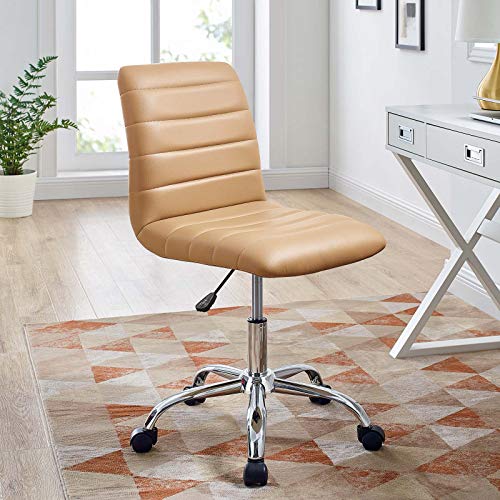 Modway Ripple Ribbed Armless Mid Back Swivel Computer Desk Office Chair In Tan