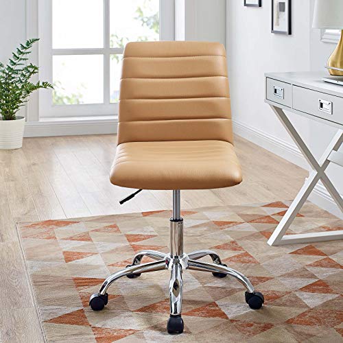 Modway Ripple Ribbed Armless Mid Back Swivel Computer Desk Office Chair In Tan