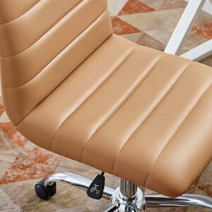 Modway Ripple Ribbed Armless Mid Back Swivel Computer Desk Office Chair In Tan