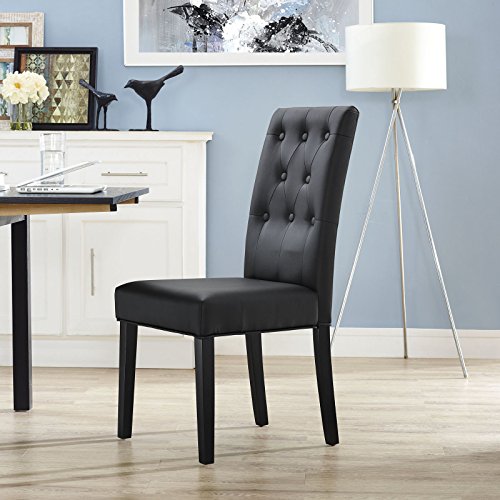 Modway Confer Modern Tufted Faux Leather Upholstered Parsons Kitchen and Dining Room Chair in Black