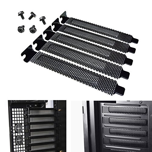 5pcs Black PCI Slot Cover Dust Filter Blanking Plate Hard Steel with Screw