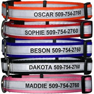 gotags personalized reflective dog collars, custom engraved with name and phone number, adjustable dog collar with quick release buckle, 3 sizes for puppy and dogs, small, medium and large